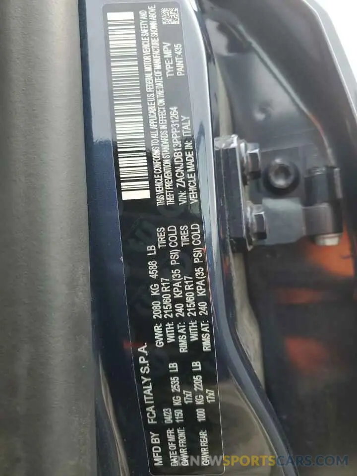 13 Photograph of a damaged car ZACNJDB13PPP31264 JEEP RENEGADE 2023