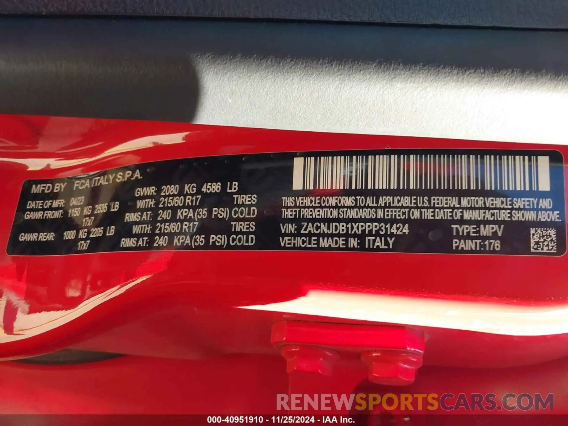 9 Photograph of a damaged car ZACNJDB1XPPP31424 JEEP RENEGADE 2023