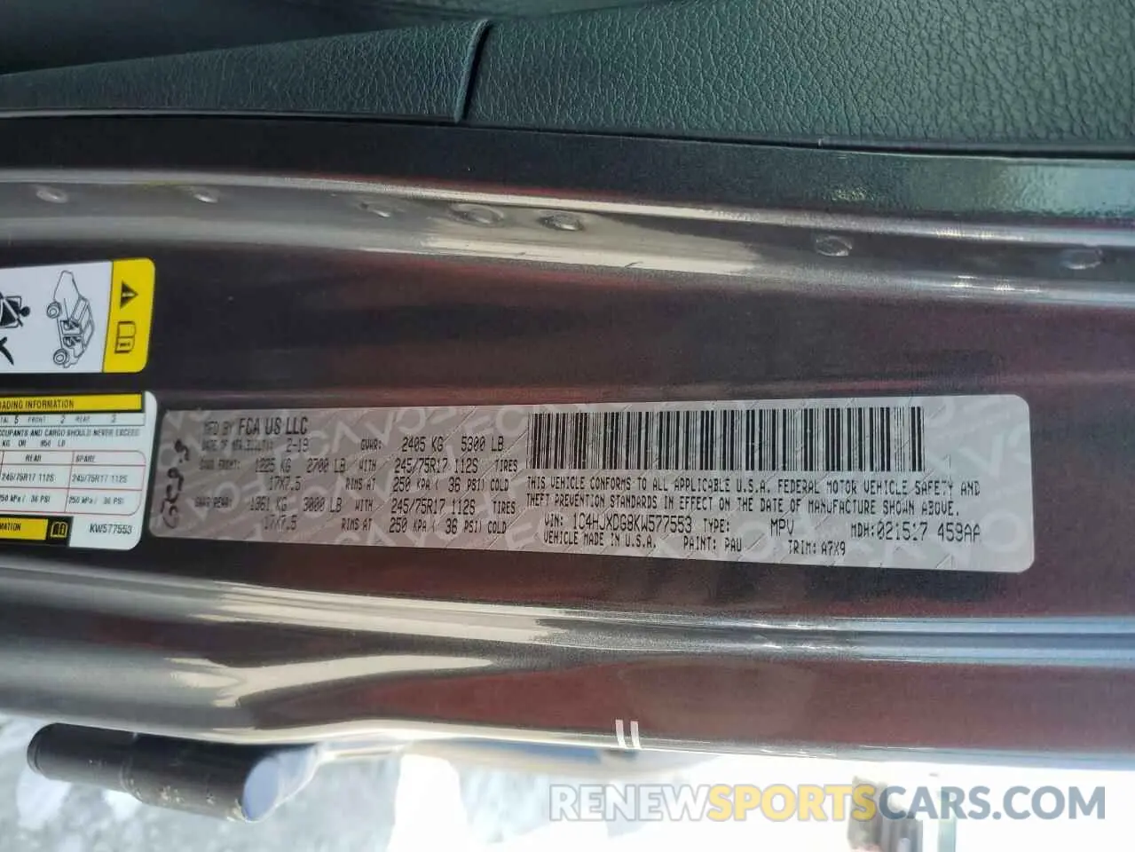 14 Photograph of a damaged car 1C4HJXDG8KW577553 JEEP WRANGLER 2019