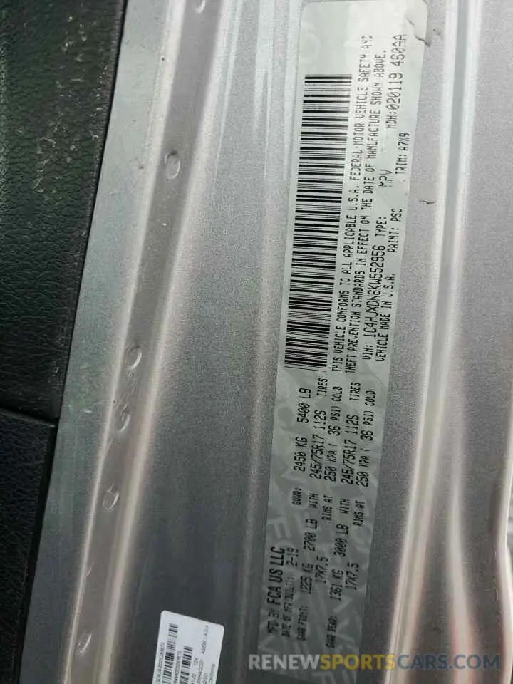 12 Photograph of a damaged car 1C4HJXDN6KW552956 JEEP WRANGLER 2019