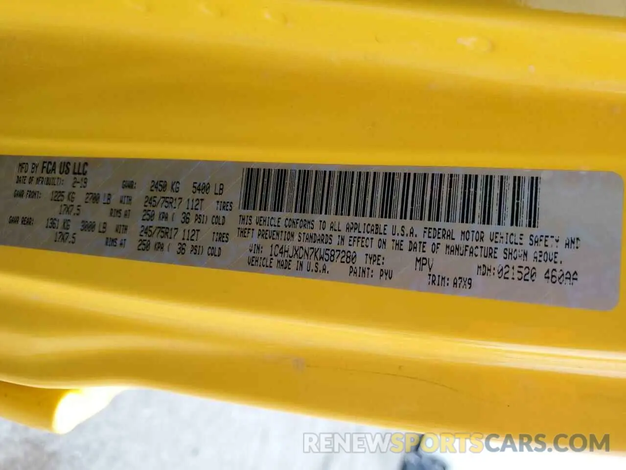 16 Photograph of a damaged car 1C4HJXDN7KW587280 JEEP WRANGLER 2019