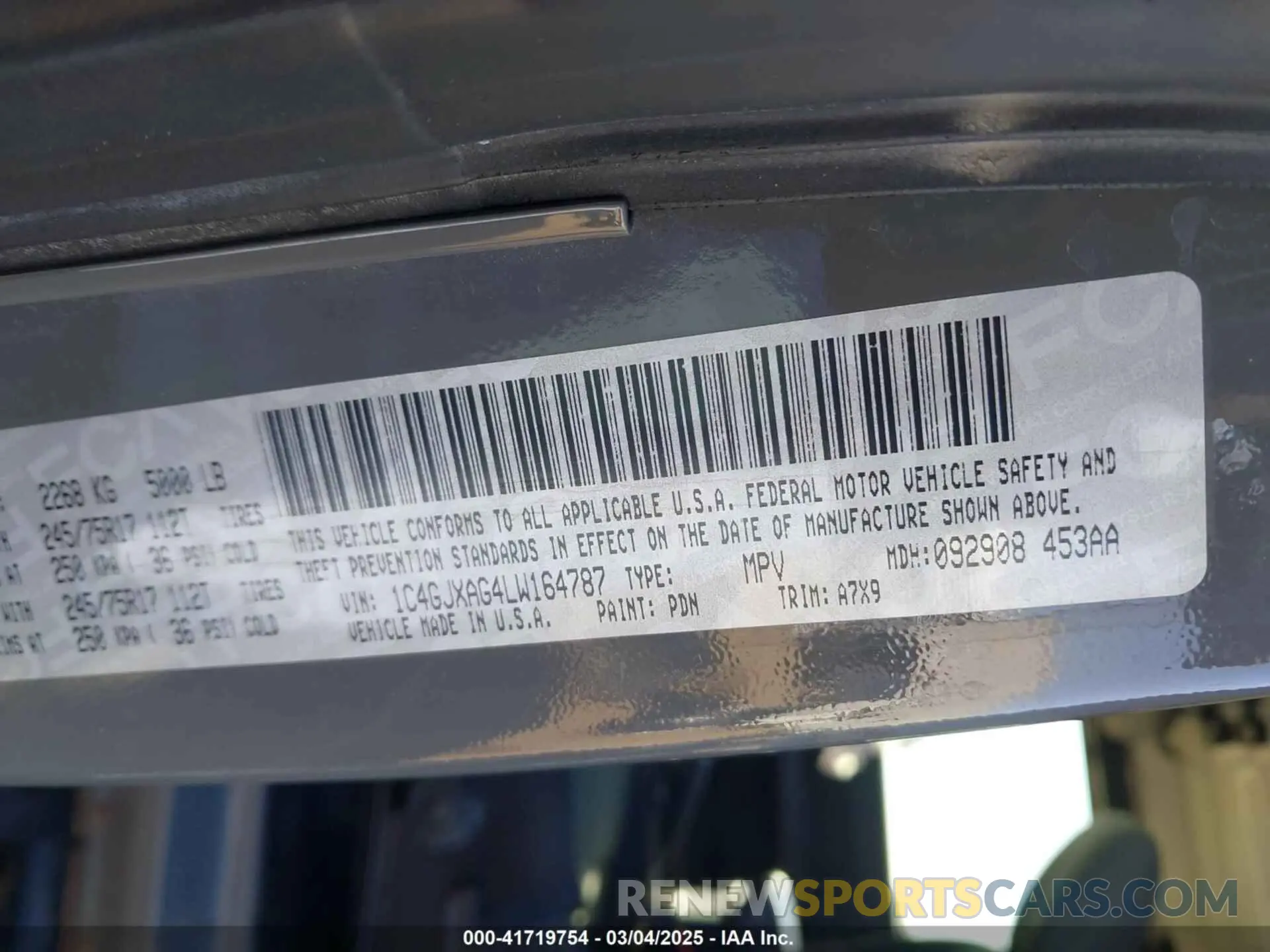 9 Photograph of a damaged car 1C4GJXAG4LW164787 JEEP WRANGLER 2020