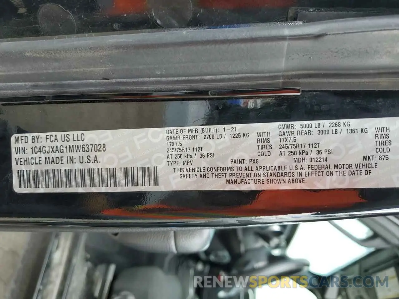 12 Фотография поврежденного автомобиля 1C4GJXAG1MW637028 JEEP WRANGLER 2021
