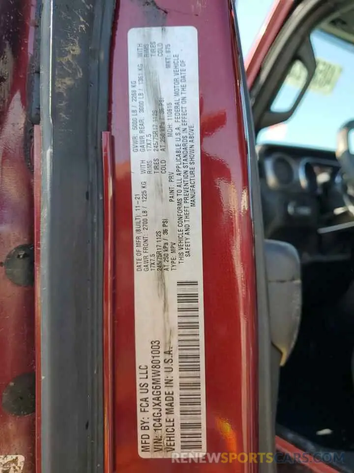 14 Photograph of a damaged car 1C4GJXAG6MW801003 JEEP WRANGLER 2021