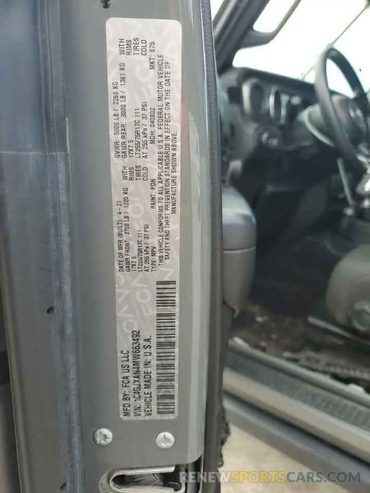 12 Фотография поврежденного автомобиля 1C4GJXAN4MW663492 JEEP WRANGLER 2021
