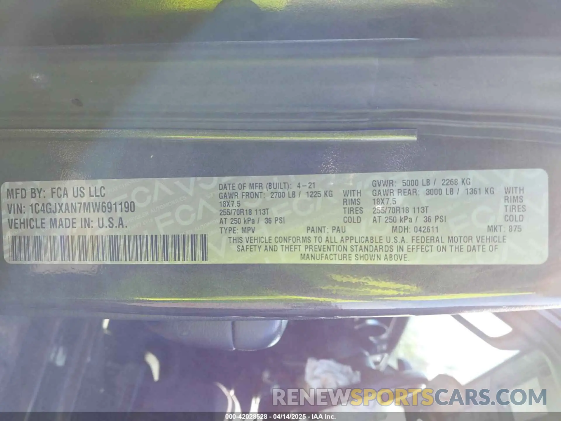 9 Фотография поврежденного автомобиля 1C4GJXAN7MW691190 JEEP WRANGLER 2021