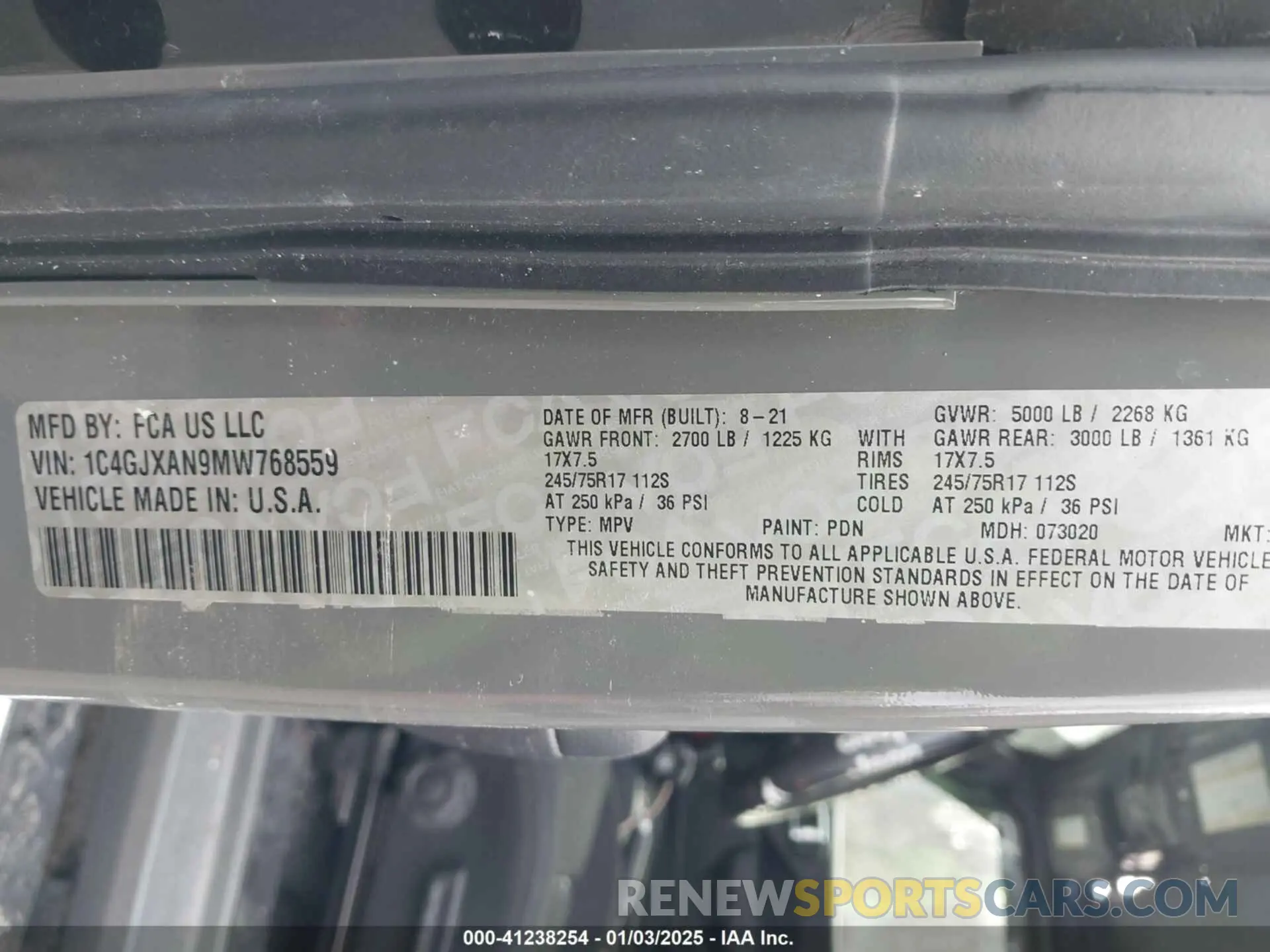 9 Фотография поврежденного автомобиля 1C4GJXAN9MW768559 JEEP WRANGLER 2021