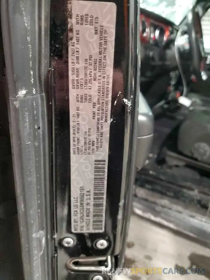13 Фотография поврежденного автомобиля 1C4HJXCG8MW663191 JEEP WRANGLER 2021