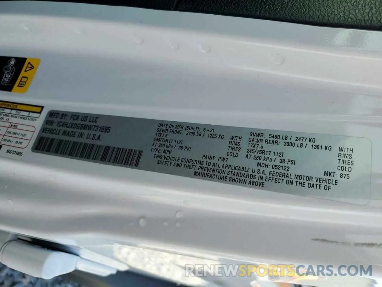 14 Photograph of a damaged car 1C4HJXDG6MW731695 JEEP WRANGLER 2021