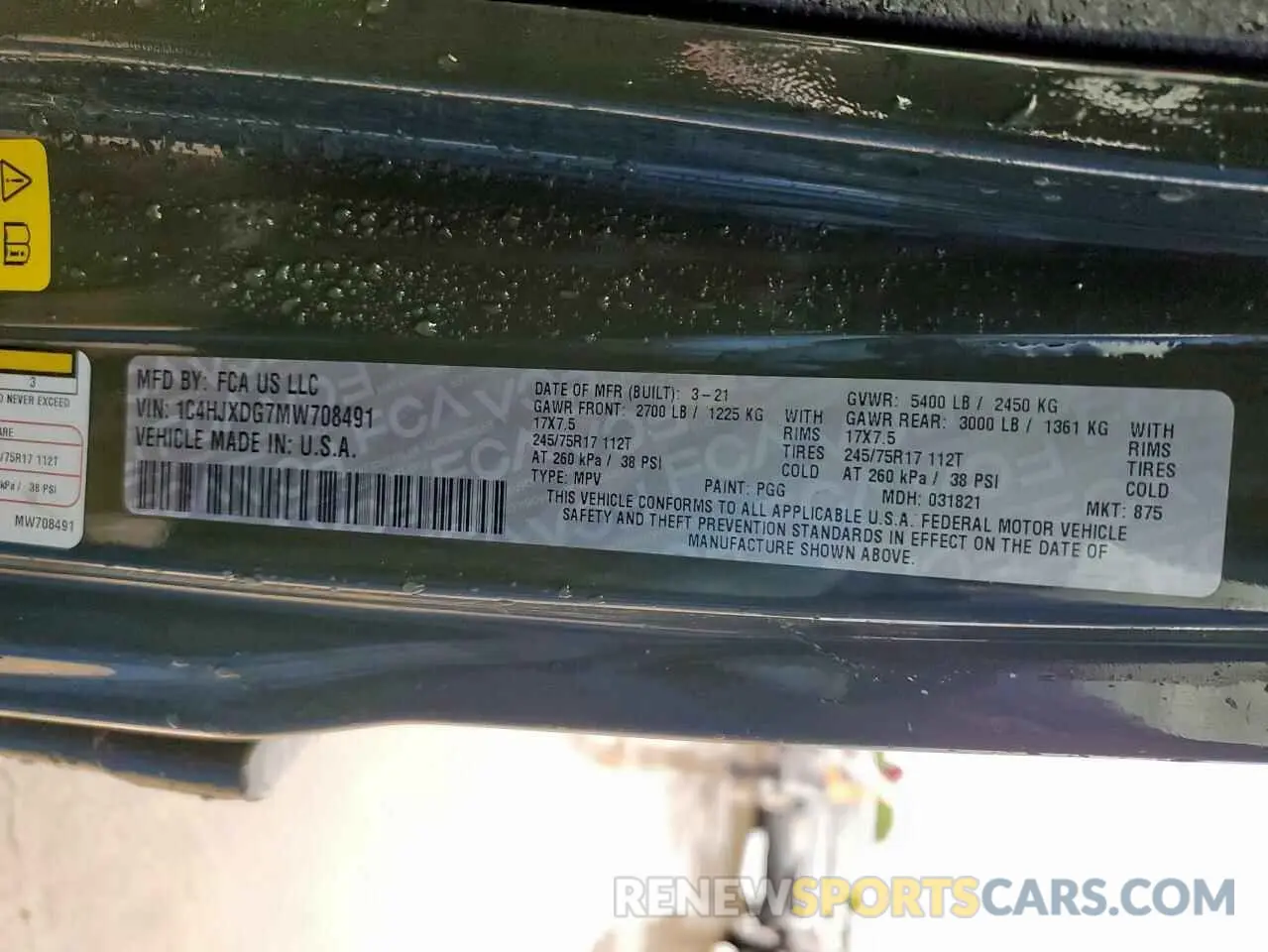 13 Фотография поврежденного автомобиля 1C4HJXDG7MW708491 JEEP WRANGLER 2021