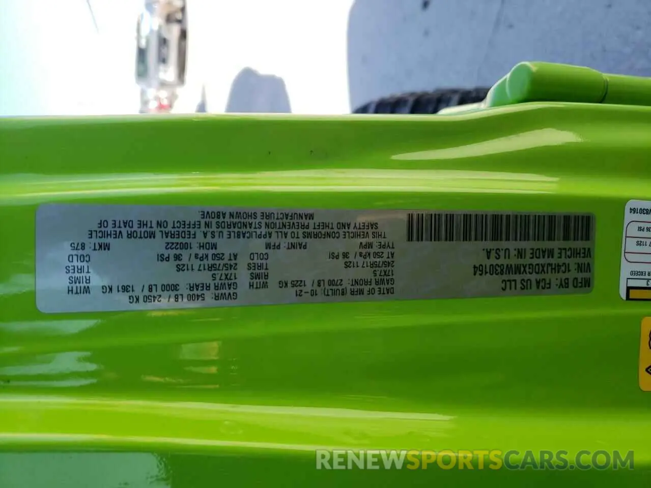 13 Фотография поврежденного автомобиля 1C4HJXDGXMW830164 JEEP WRANGLER 2021