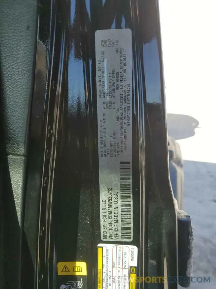 12 Фотография поврежденного автомобиля 1C4HJXDM8MW530712 JEEP WRANGLER 2021