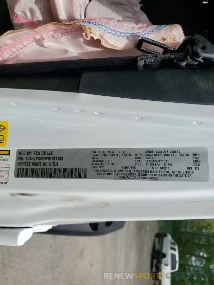 12 Photograph of a damaged car 1C4HJXDN3MW731183 JEEP WRANGLER 2021