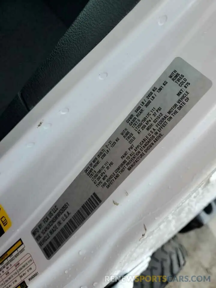 14 Фотография поврежденного автомобиля 1C4HJXDN5MW630551 JEEP WRANGLER 2021