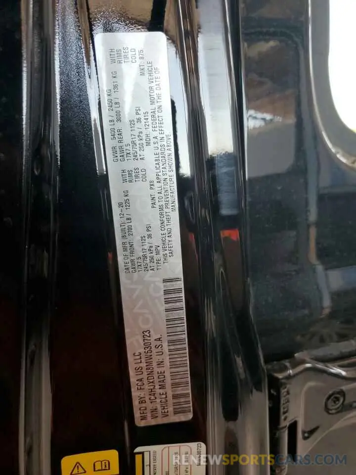 12 Фотография поврежденного автомобиля 1C4HJXDN8MW630723 JEEP WRANGLER 2021