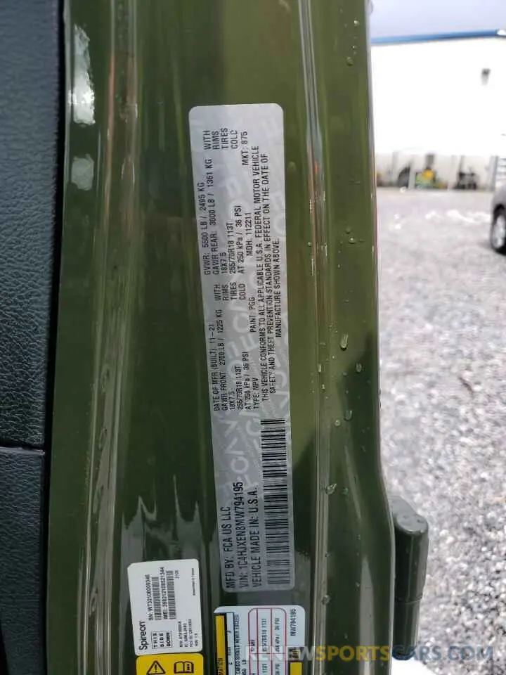 13 Photograph of a damaged car 1C4HJXEN8MW794195 JEEP WRANGLER 2021