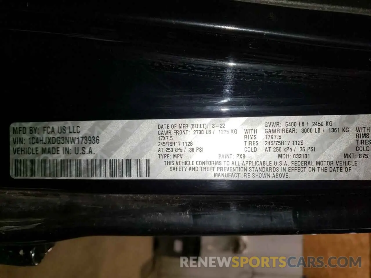 12 Фотография поврежденного автомобиля 1C4HJXDG3NW173936 JEEP WRANGLER 2022