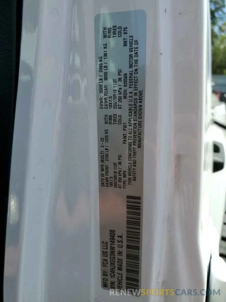 13 Photograph of a damaged car 1C4HJXEG3NW149408 JEEP WRANGLER 2022
