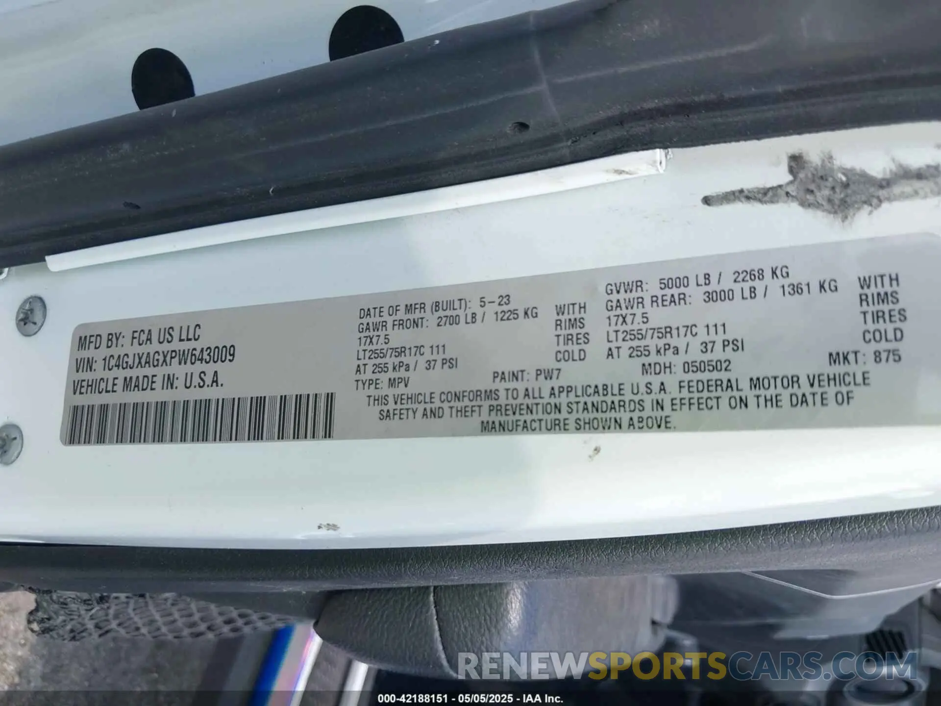 9 Фотография поврежденного автомобиля 1C4GJXAGXPW643009 JEEP WRANGLER 2023