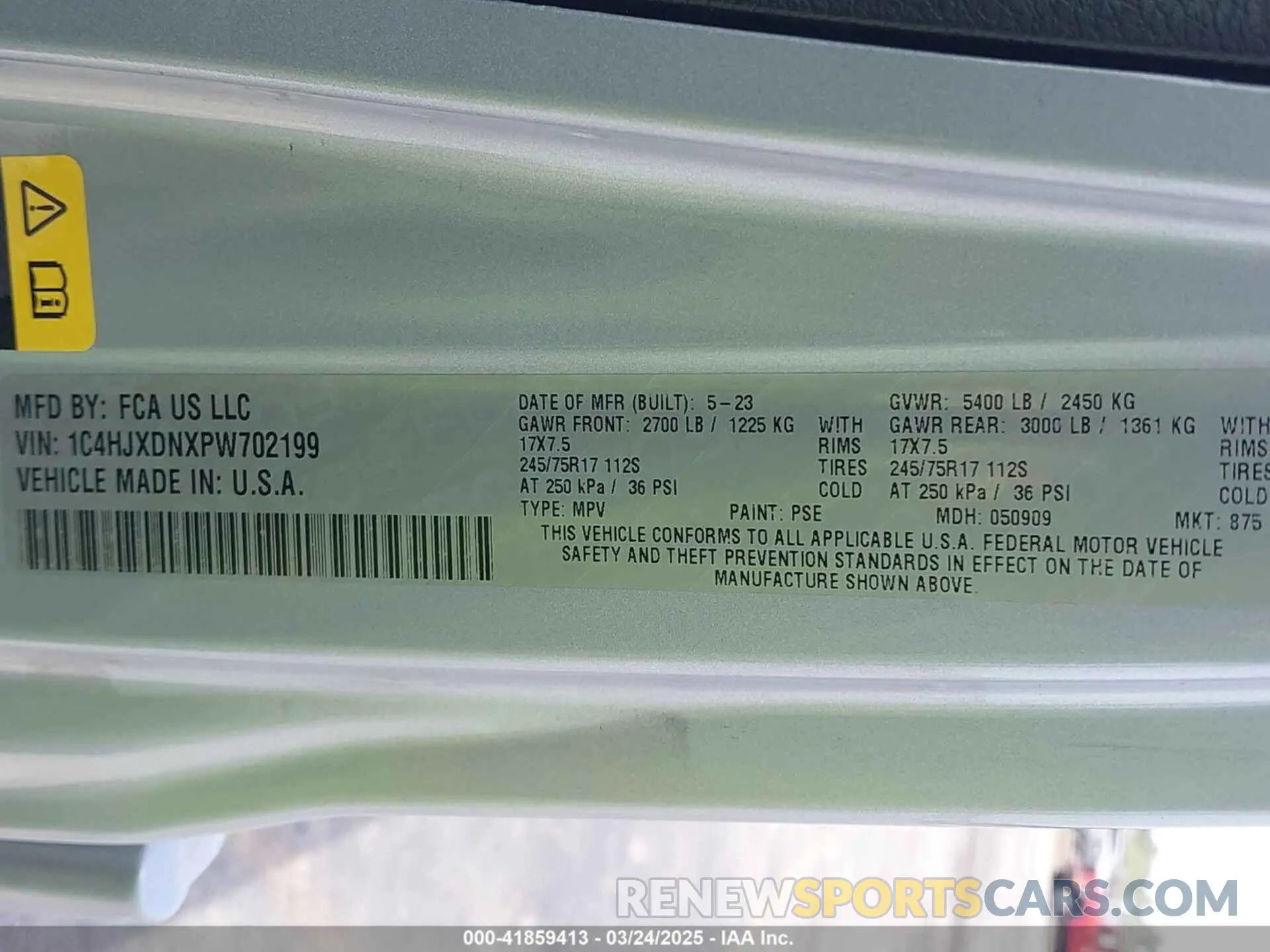 9 Фотография поврежденного автомобиля 1C4HJXDNXPW702199 JEEP WRANGLER 2023
