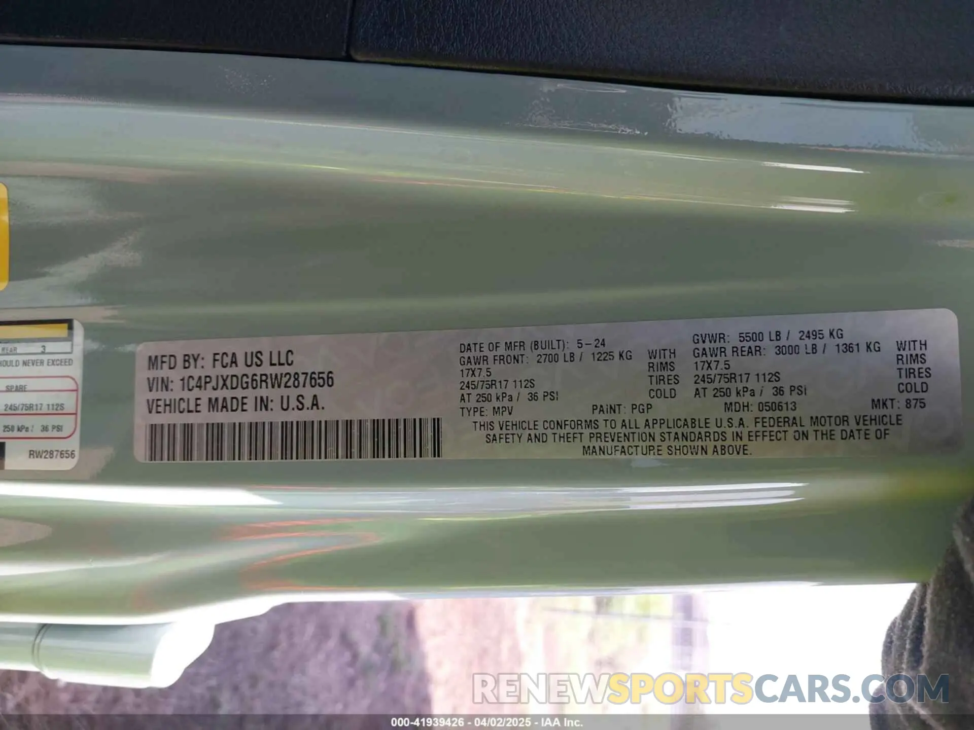 9 Photograph of a damaged car 1C4PJXDG6RW287656 JEEP WRANGLER 2024