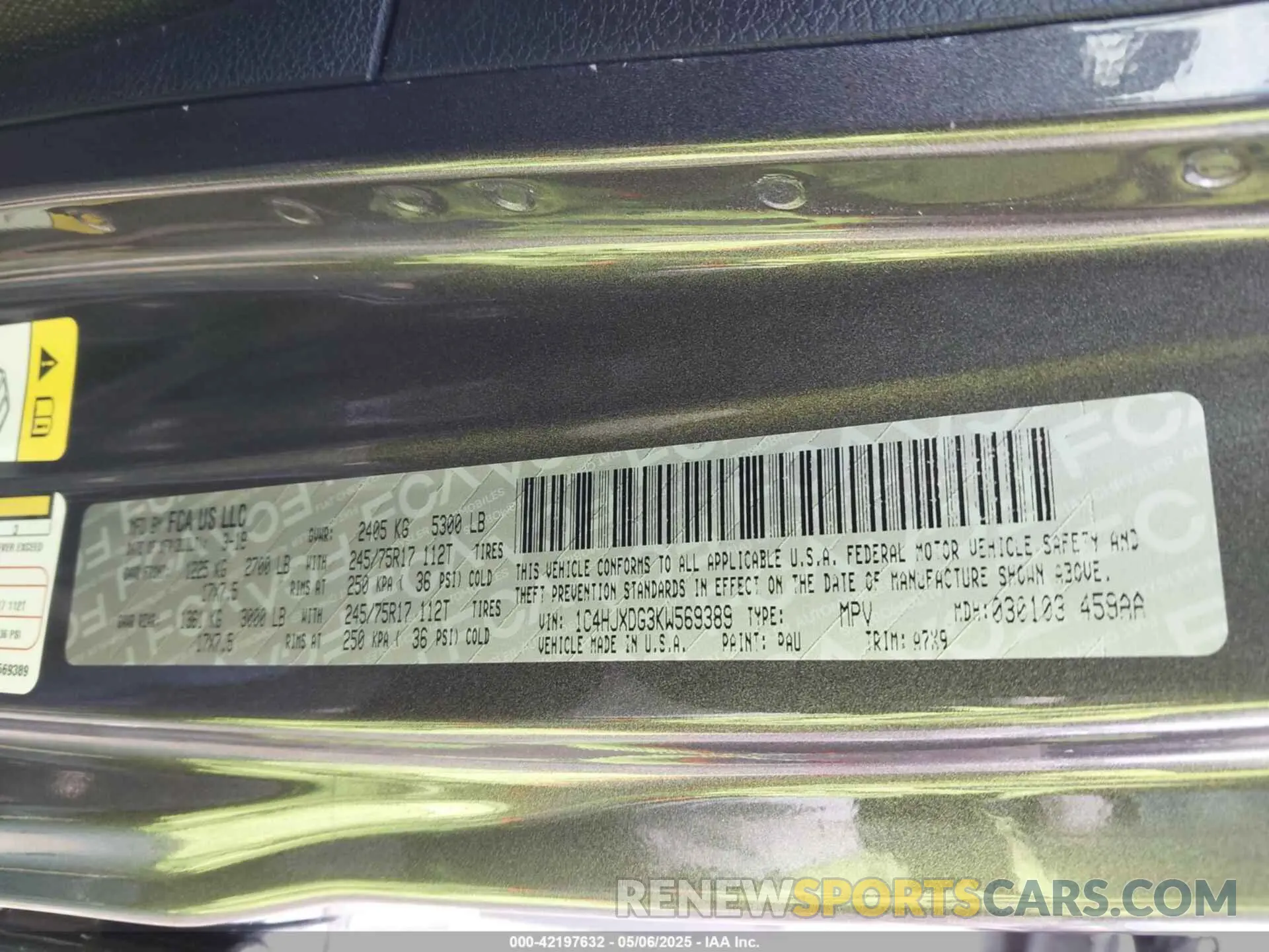 9 Photograph of a damaged car 1C4HJXDG3KW569389 JEEP WRANGLER UNLIMITED 2019