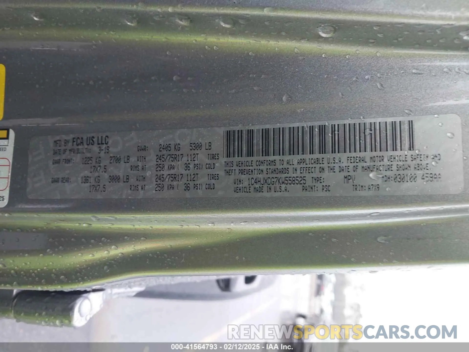 9 Photograph of a damaged car 1C4HJXDG7KW558525 JEEP WRANGLER UNLIMITED 2019