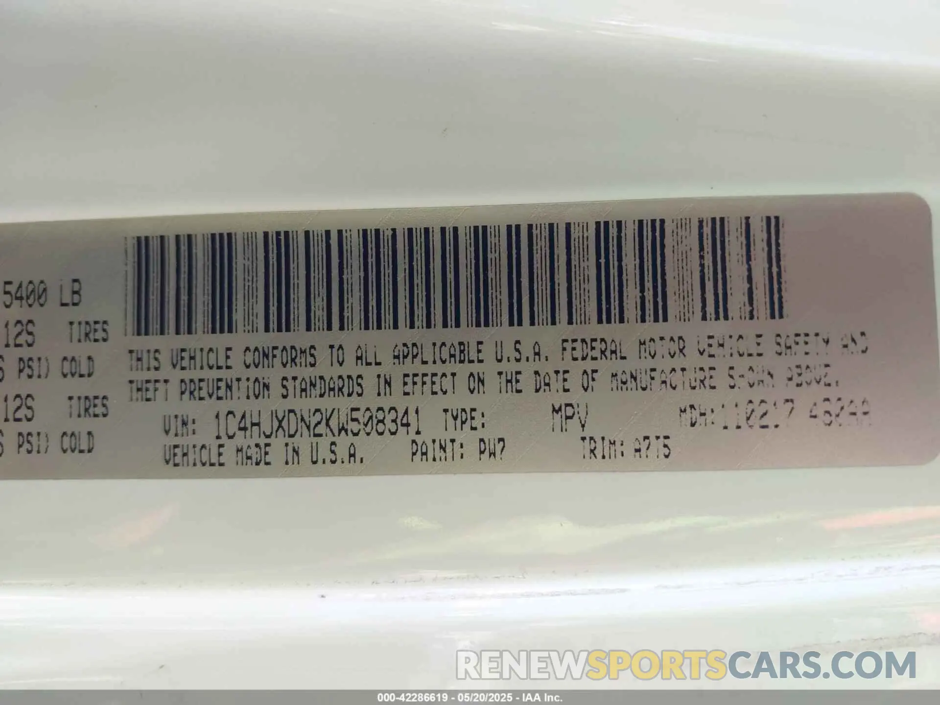 9 Photograph of a damaged car 1C4HJXDN2KW508341 JEEP WRANGLER UNLIMITED 2019
