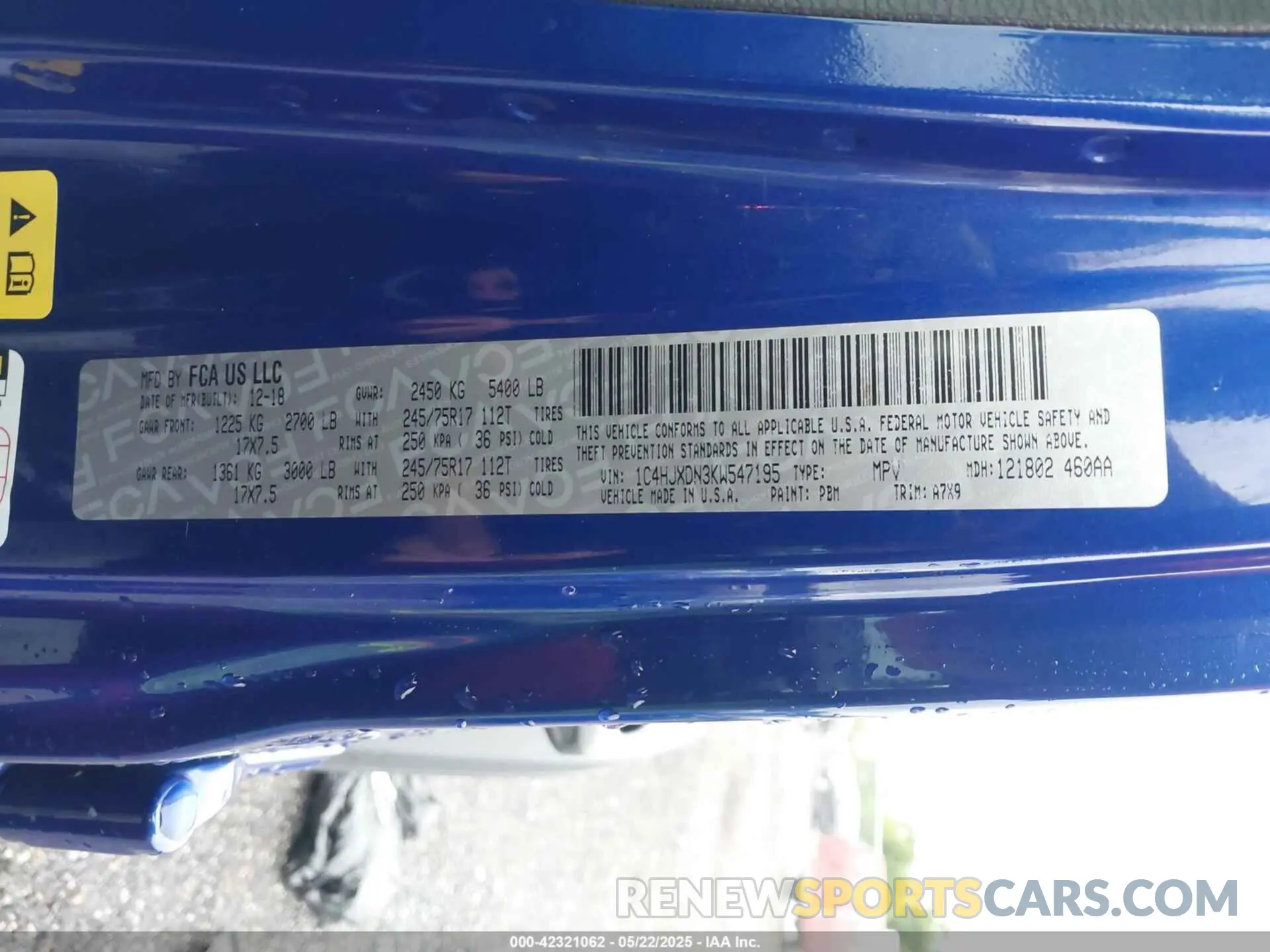 9 Photograph of a damaged car 1C4HJXDN3KW547195 JEEP WRANGLER UNLIMITED 2019