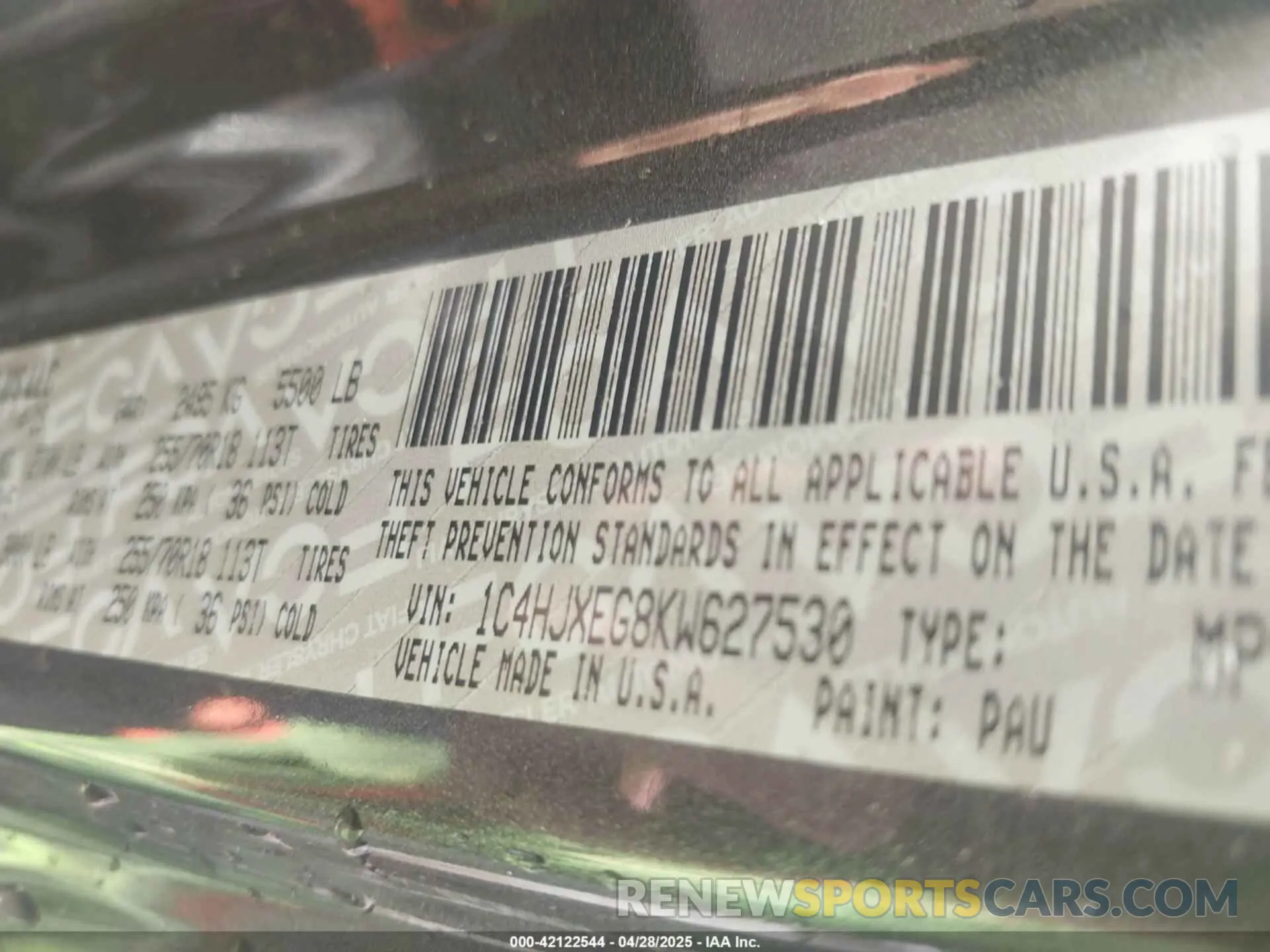 9 Photograph of a damaged car 1C4HJXEG8KW627530 JEEP WRANGLER UNLIMITED 2019
