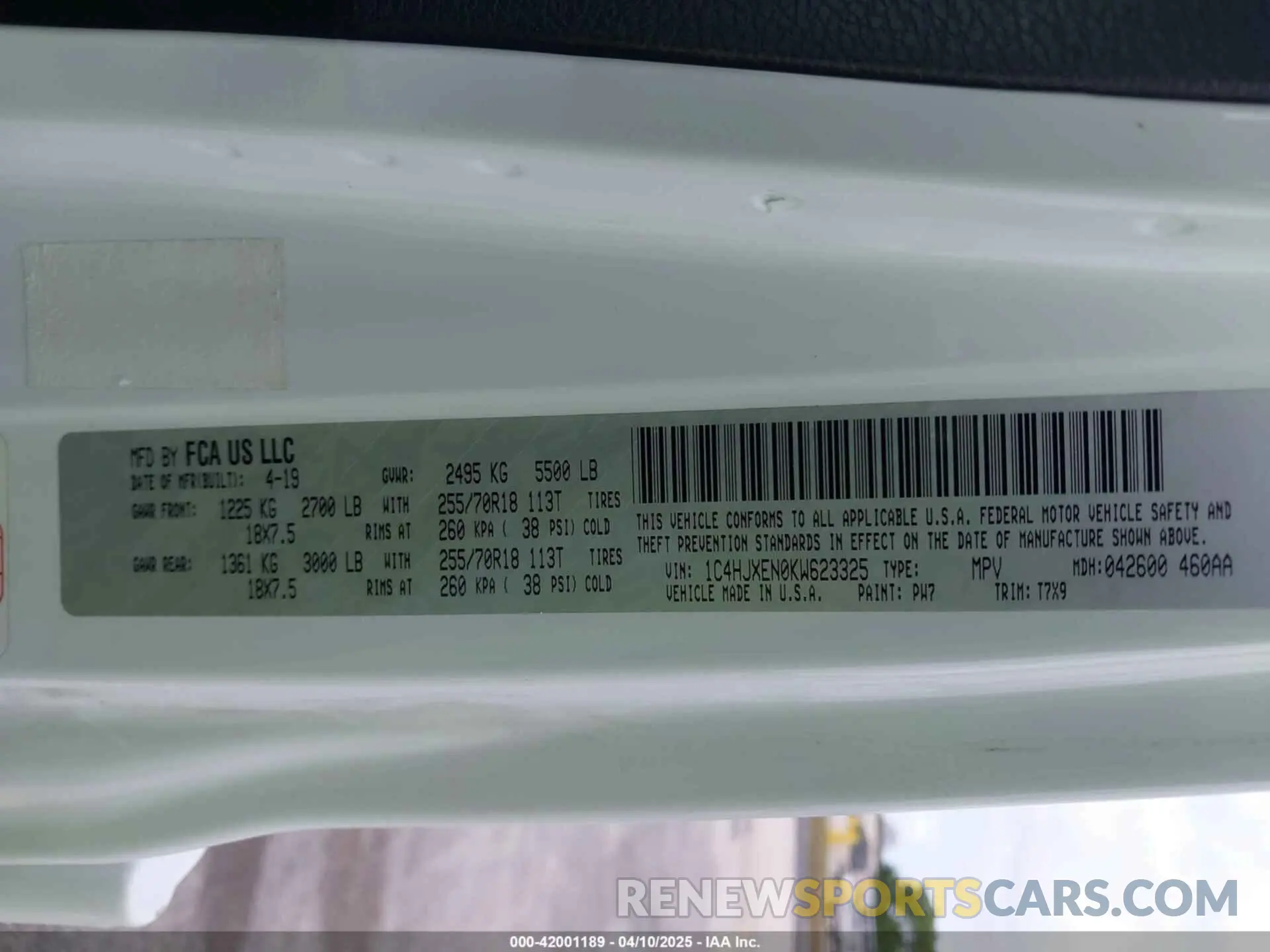 9 Photograph of a damaged car 1C4HJXEN0KW623325 JEEP WRANGLER UNLIMITED 2019