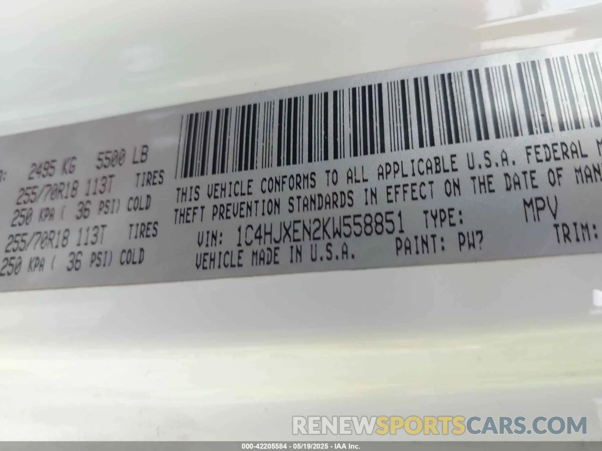 9 Photograph of a damaged car 1C4HJXEN2KW558851 JEEP WRANGLER UNLIMITED 2019