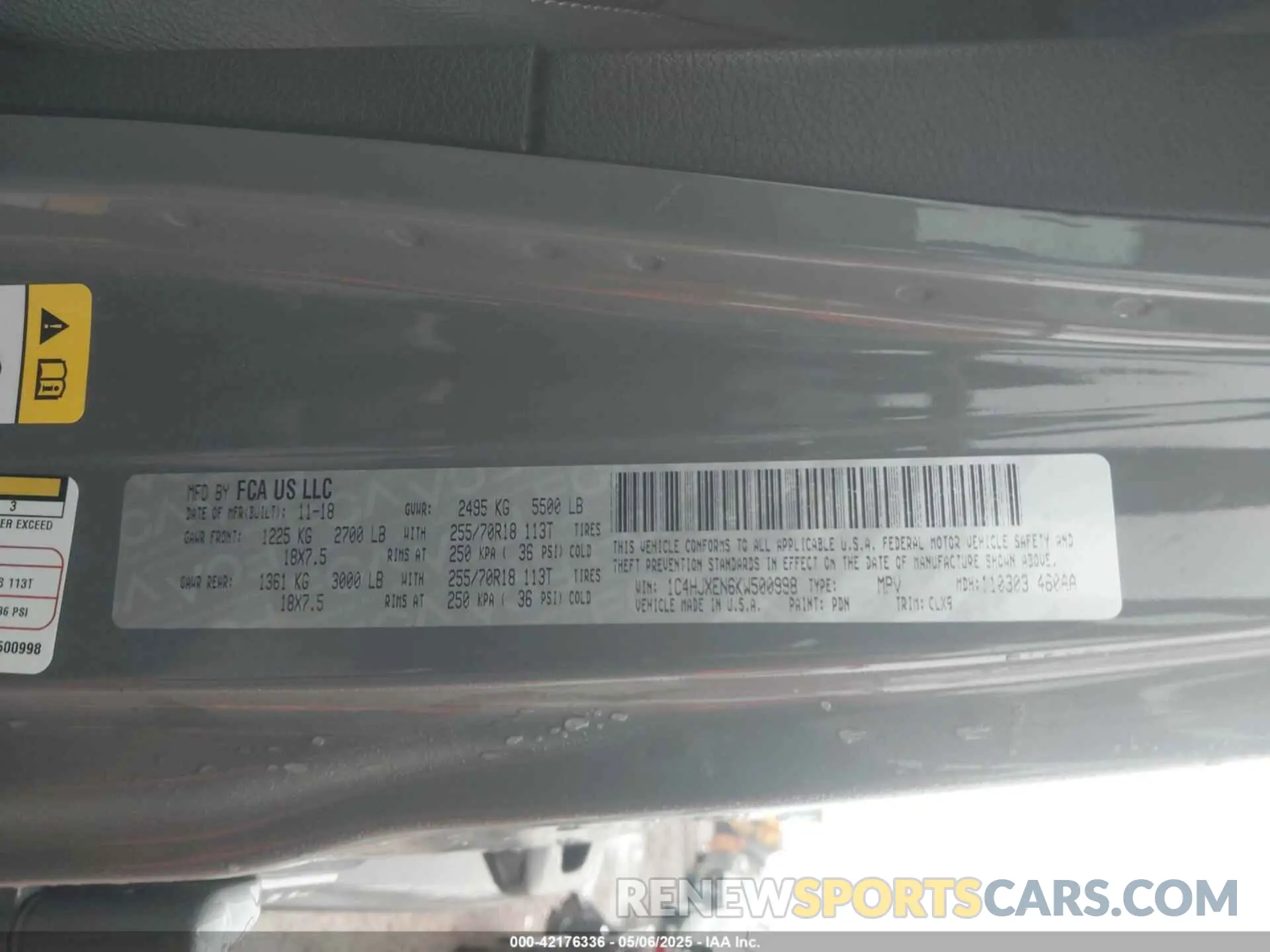 9 Photograph of a damaged car 1C4HJXEN6KW500998 JEEP WRANGLER UNLIMITED 2019