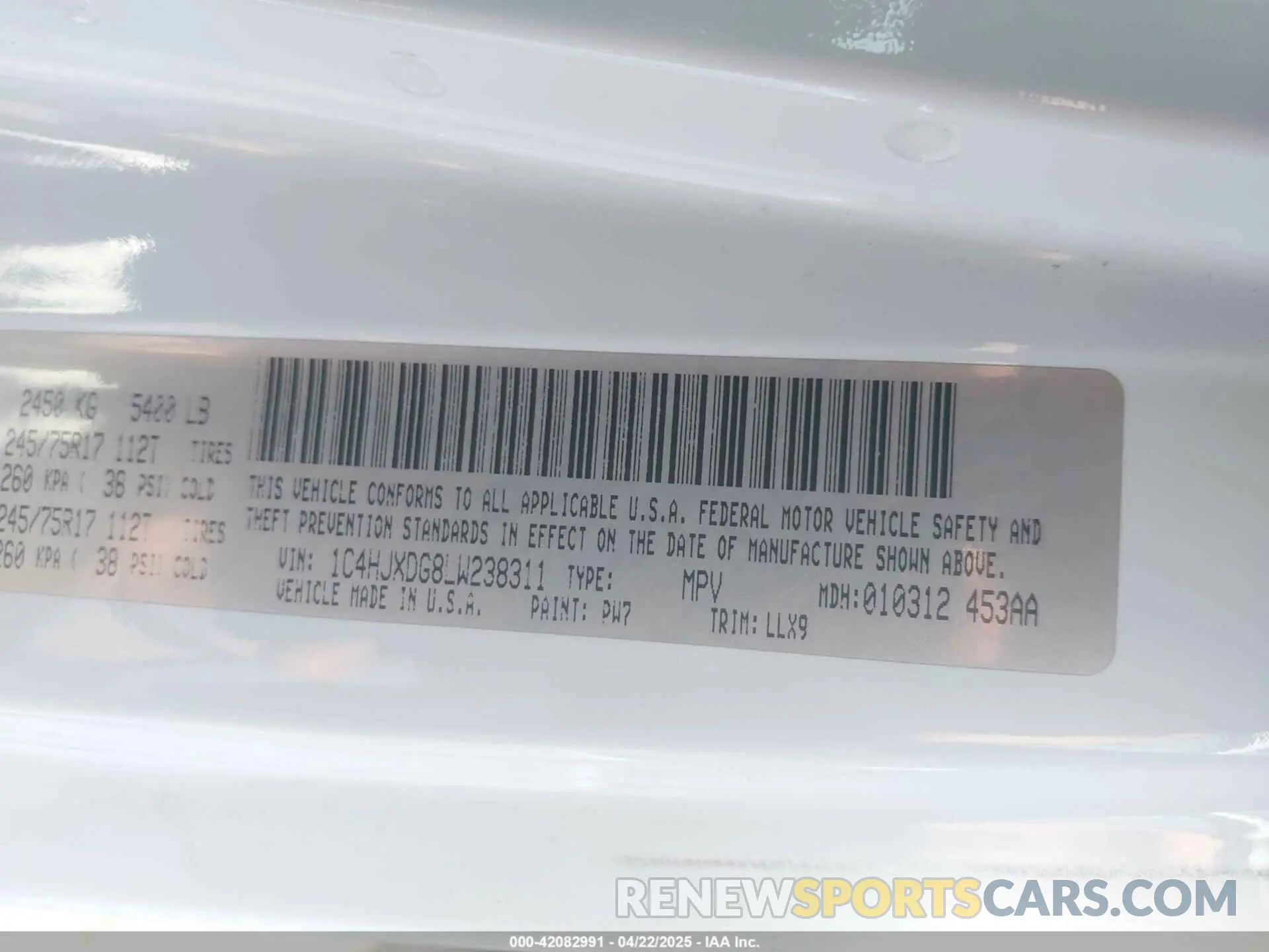 9 Photograph of a damaged car 1C4HJXDG8LW238311 JEEP WRANGLER UNLIMITED 2020