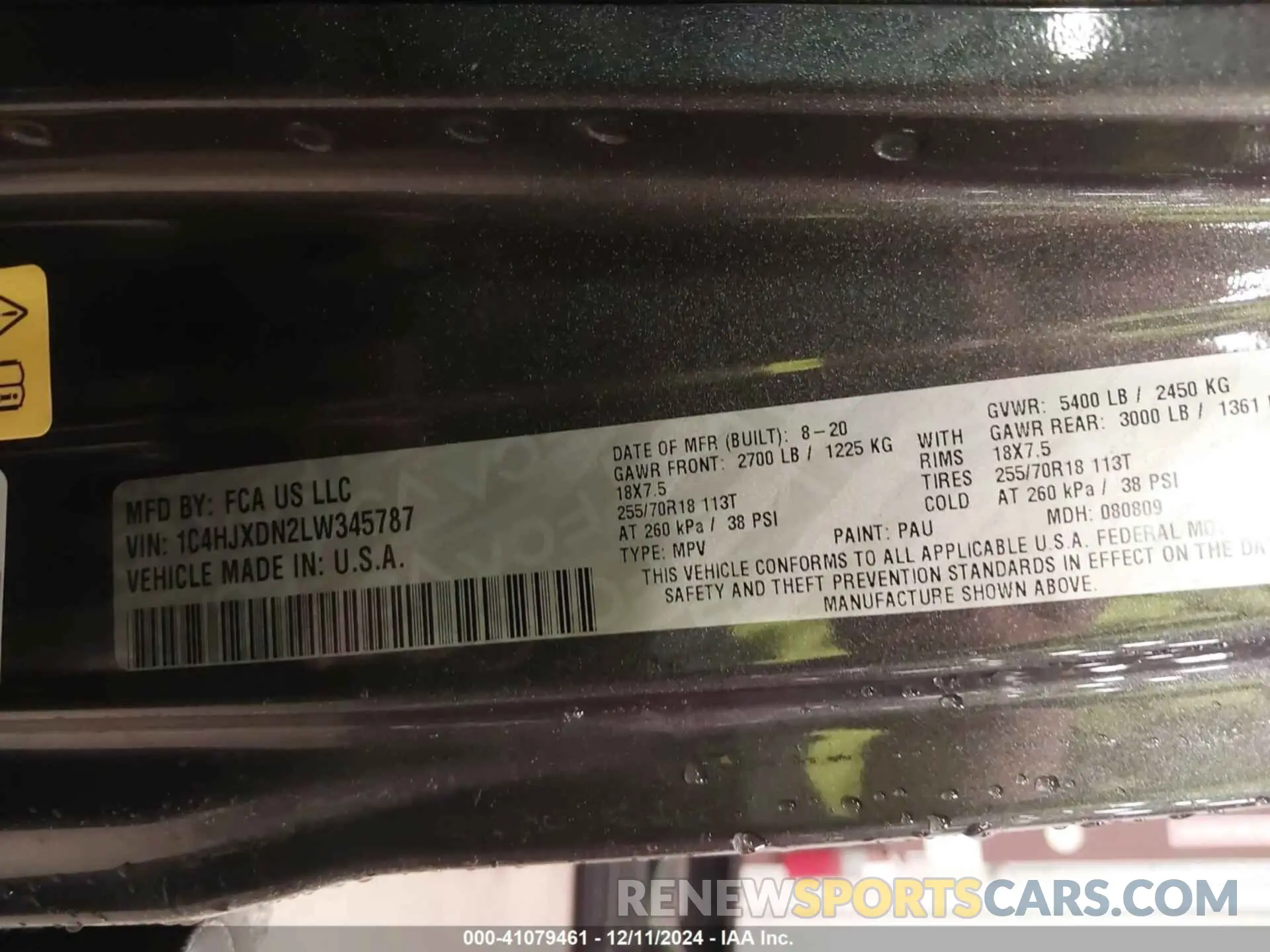 9 Photograph of a damaged car 1C4HJXDN2LW345787 JEEP WRANGLER UNLIMITED 2020
