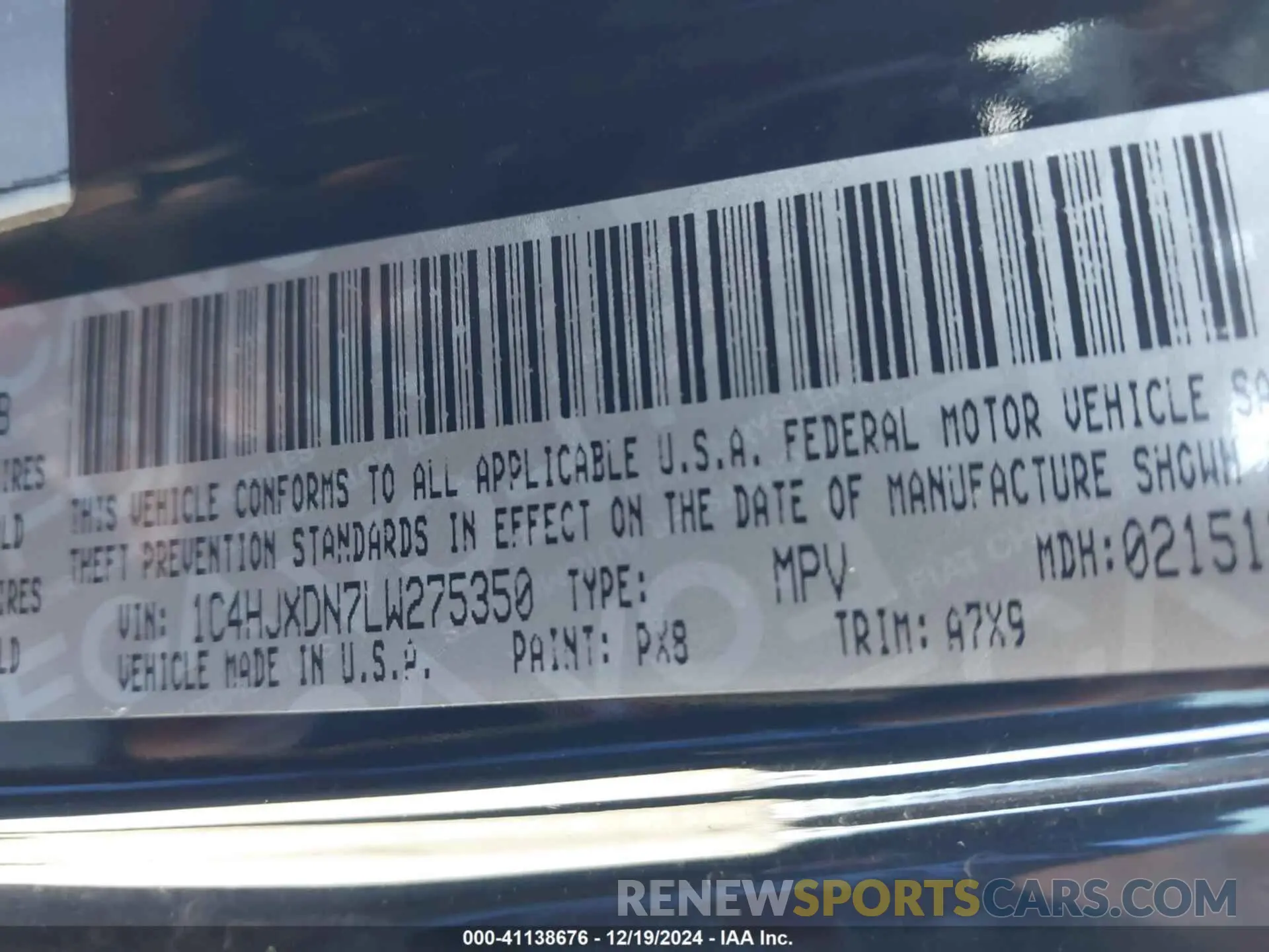 9 Photograph of a damaged car 1C4HJXDN7LW275350 JEEP WRANGLER UNLIMITED 2020