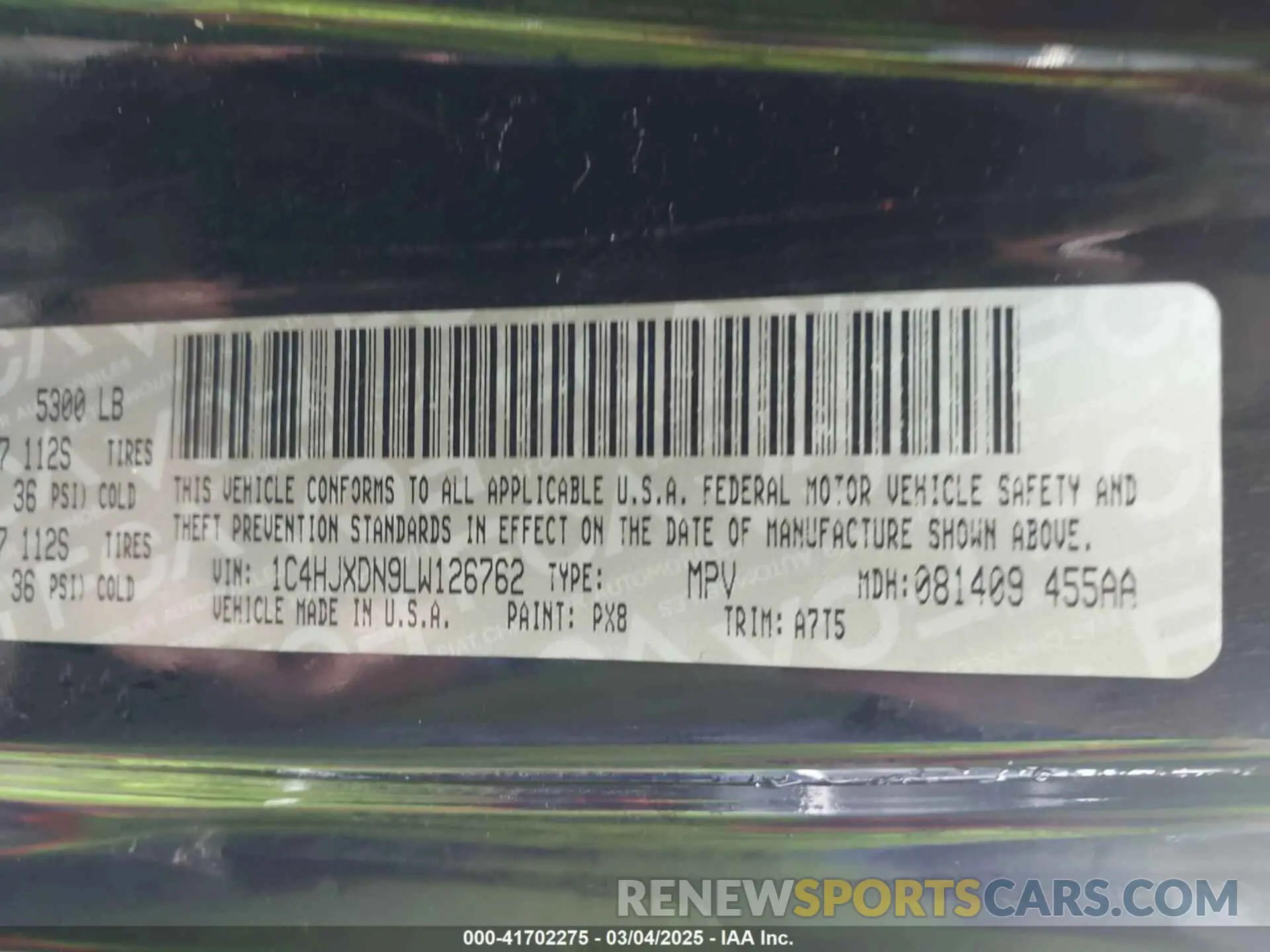 9 Photograph of a damaged car 1C4HJXDN9LW126762 JEEP WRANGLER UNLIMITED 2020