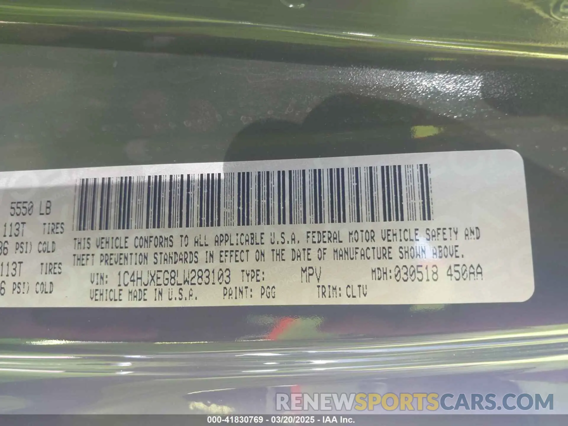 9 Photograph of a damaged car 1C4HJXEG8LW283103 JEEP WRANGLER UNLIMITED 2020