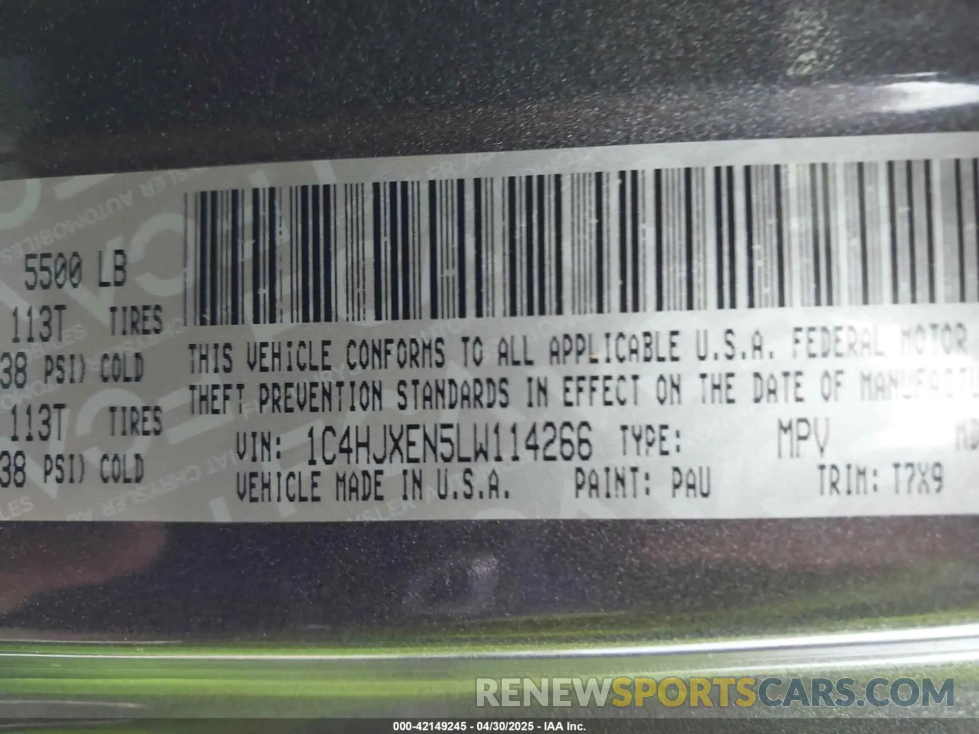 9 Photograph of a damaged car 1C4HJXEN5LW114266 JEEP WRANGLER UNLIMITED 2020