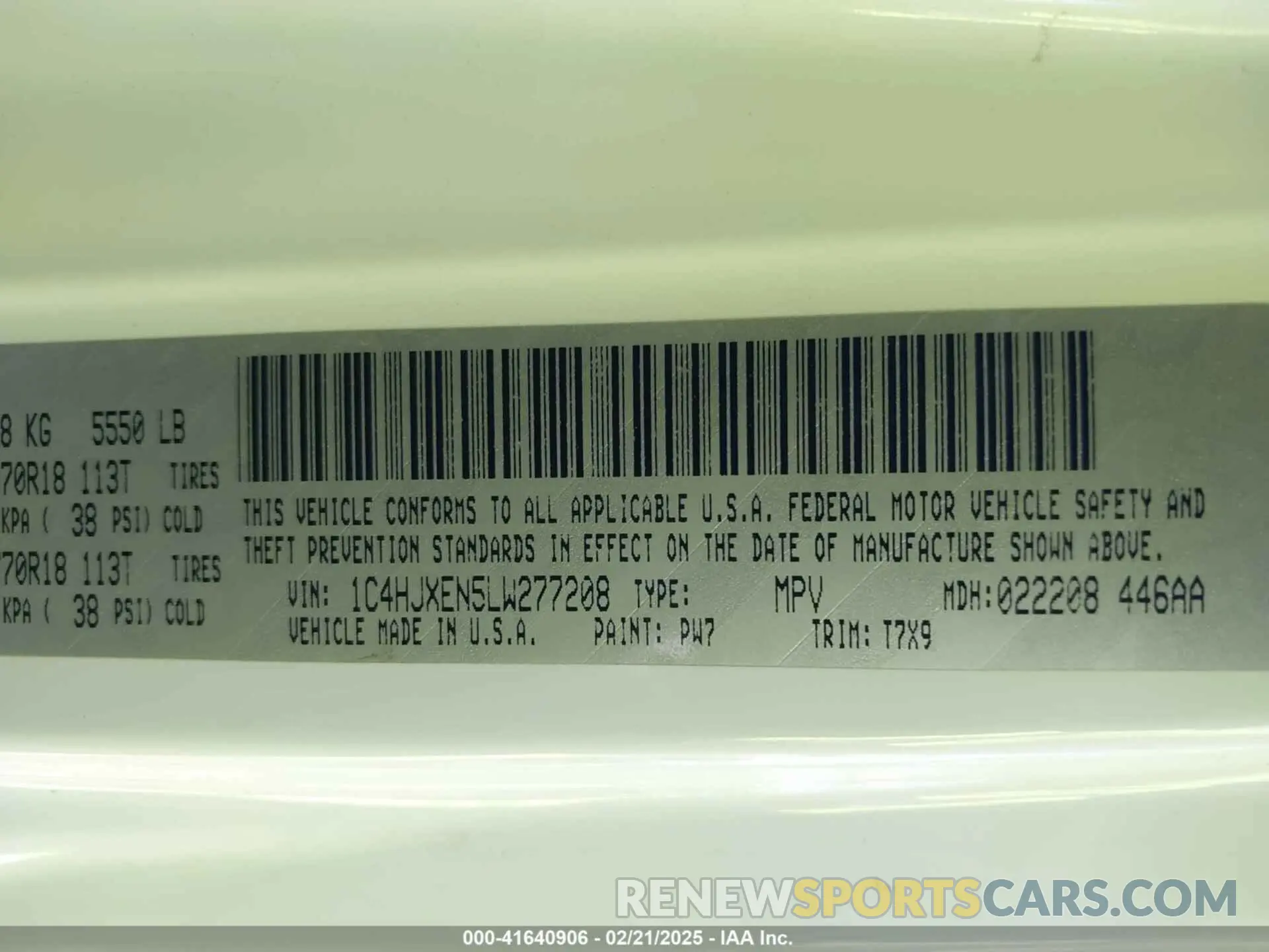 9 Photograph of a damaged car 1C4HJXEN5LW277208 JEEP WRANGLER UNLIMITED 2020