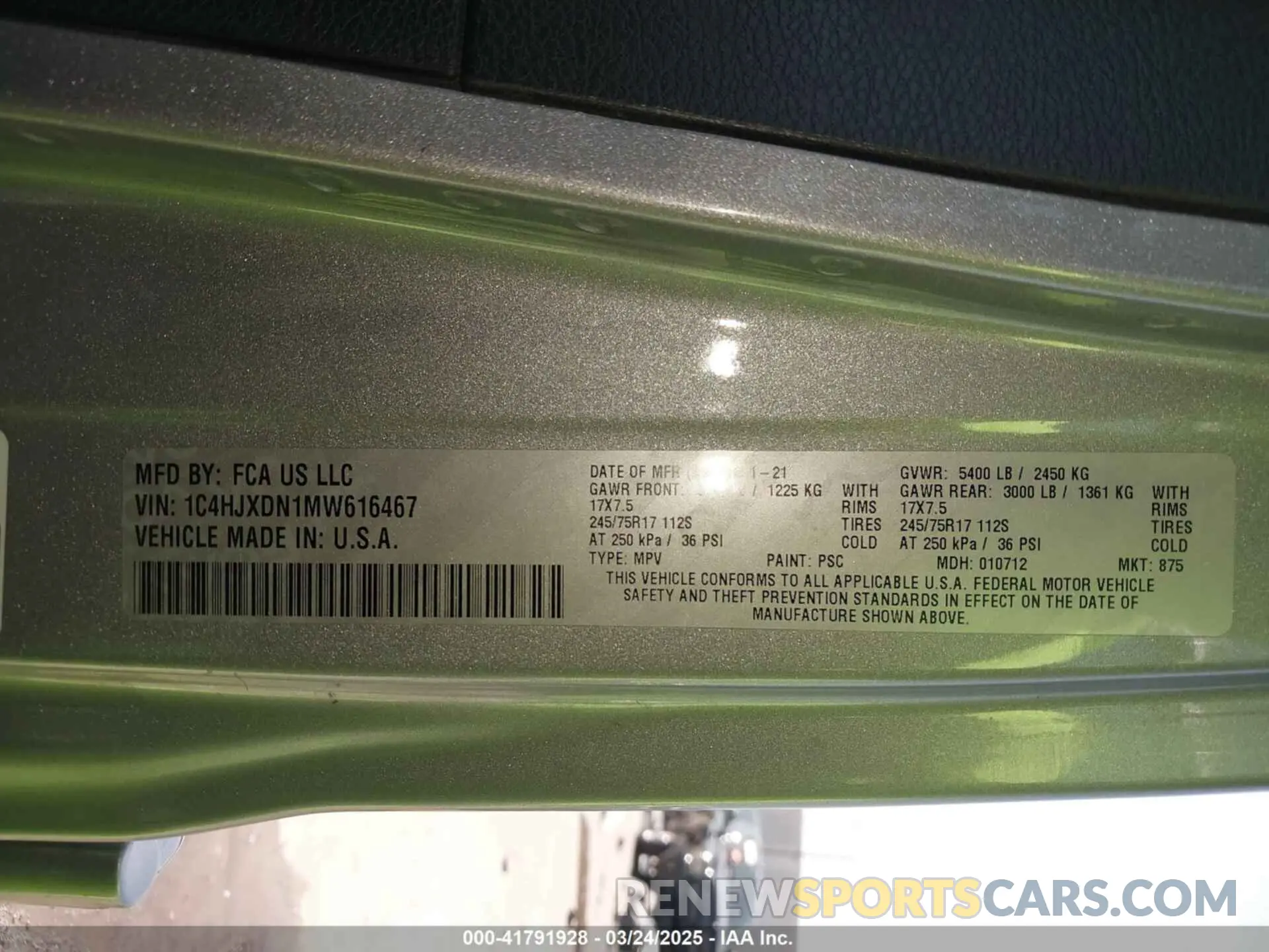 9 Фотография поврежденного автомобиля 1C4HJXDN1MW616467 JEEP WRANGLER UNLIMITED 2021