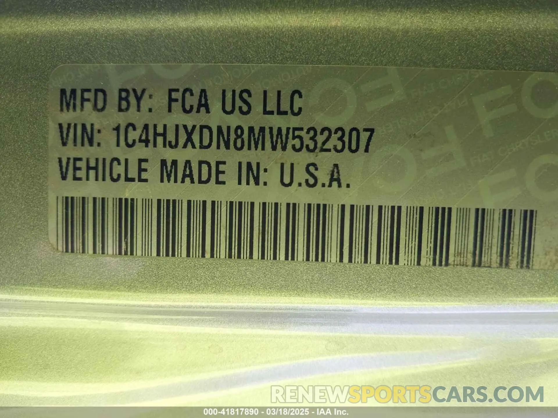 9 Фотография поврежденного автомобиля 1C4HJXDN8MW532307 JEEP WRANGLER UNLIMITED 2021