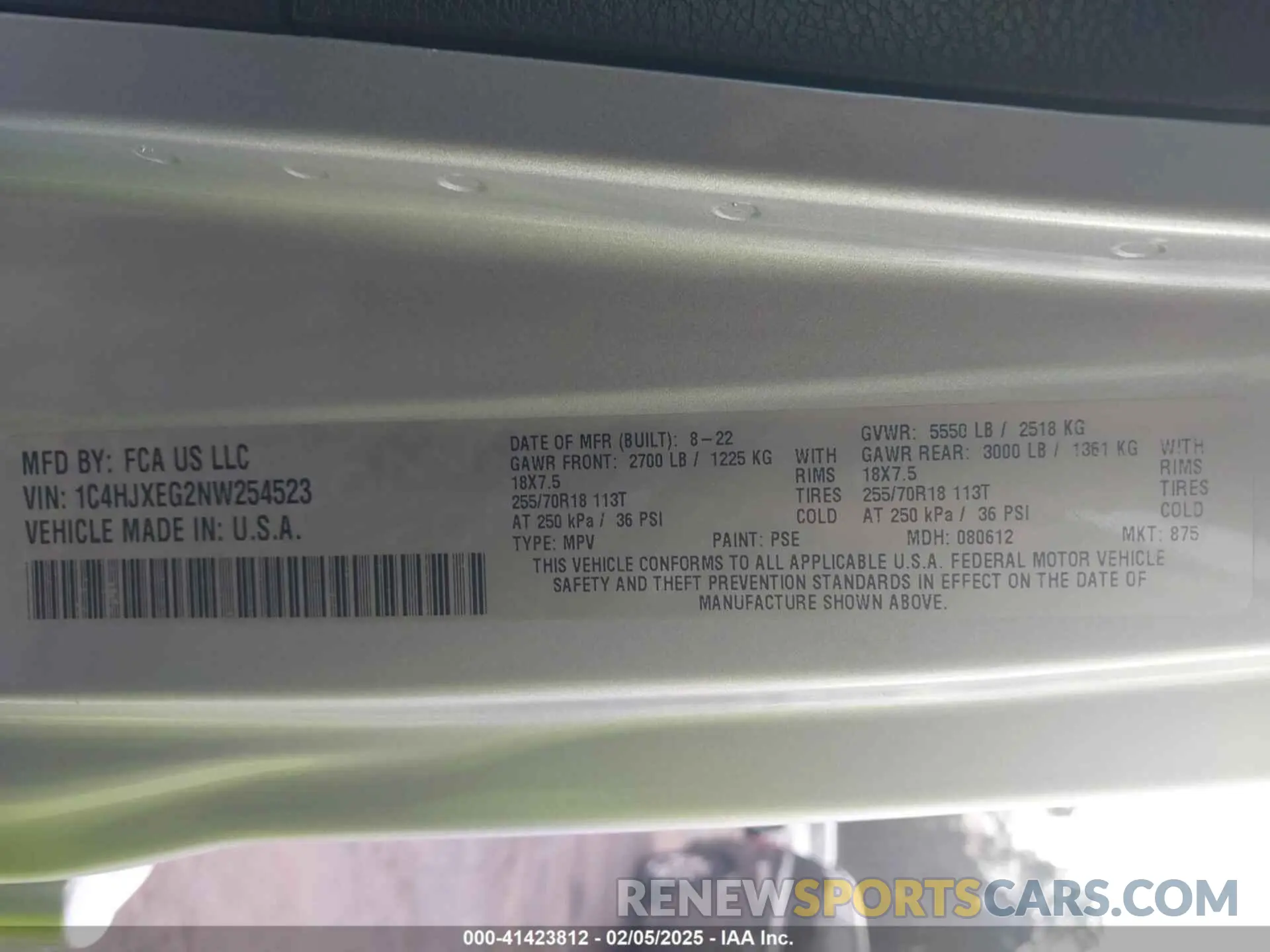 8 Photograph of a damaged car 1C4HJXEG2NW254523 JEEP WRANGLER UNLIMITED 2022
