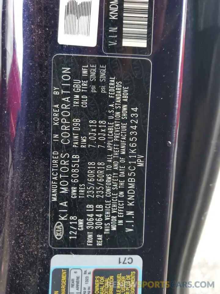 12 Фотография поврежденного автомобиля KNDMB5C11K6534234 KIA All Models 2019