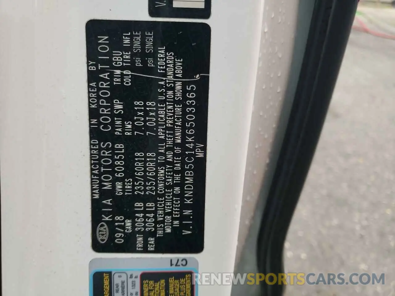 13 Photograph of a damaged car KNDMB5C14K6503365 KIA All Models 2019