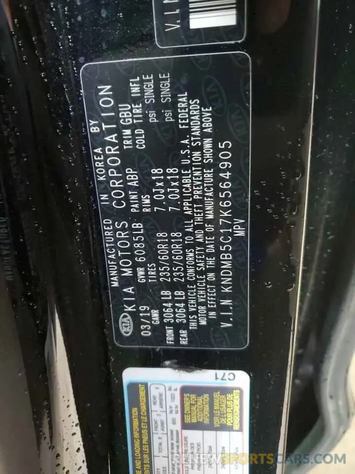 13 Фотография поврежденного автомобиля KNDMB5C17K6564905 KIA All Models 2019
