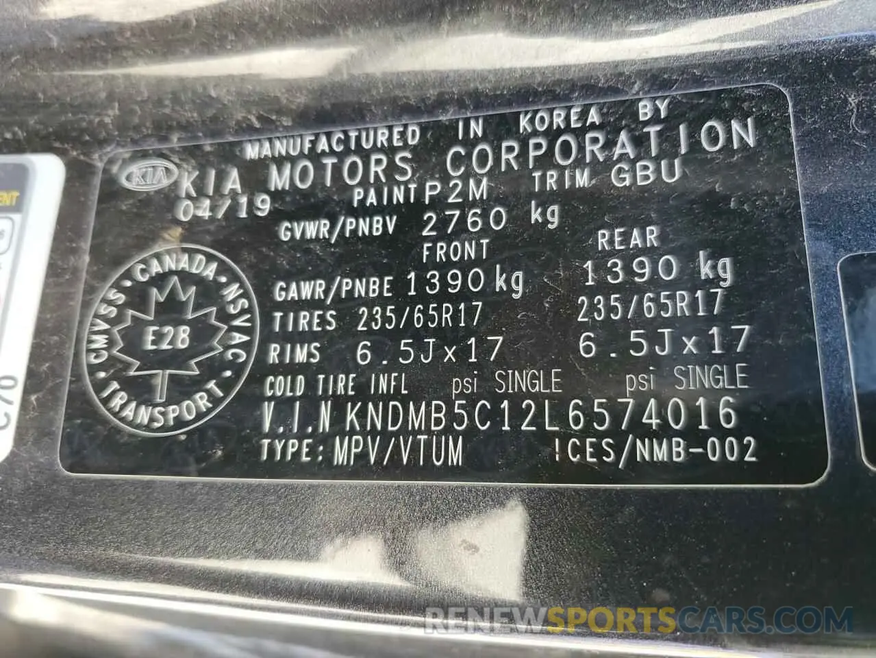 13 Photograph of a damaged car KNDMB5C12L6574016 KIA All Models 2020
