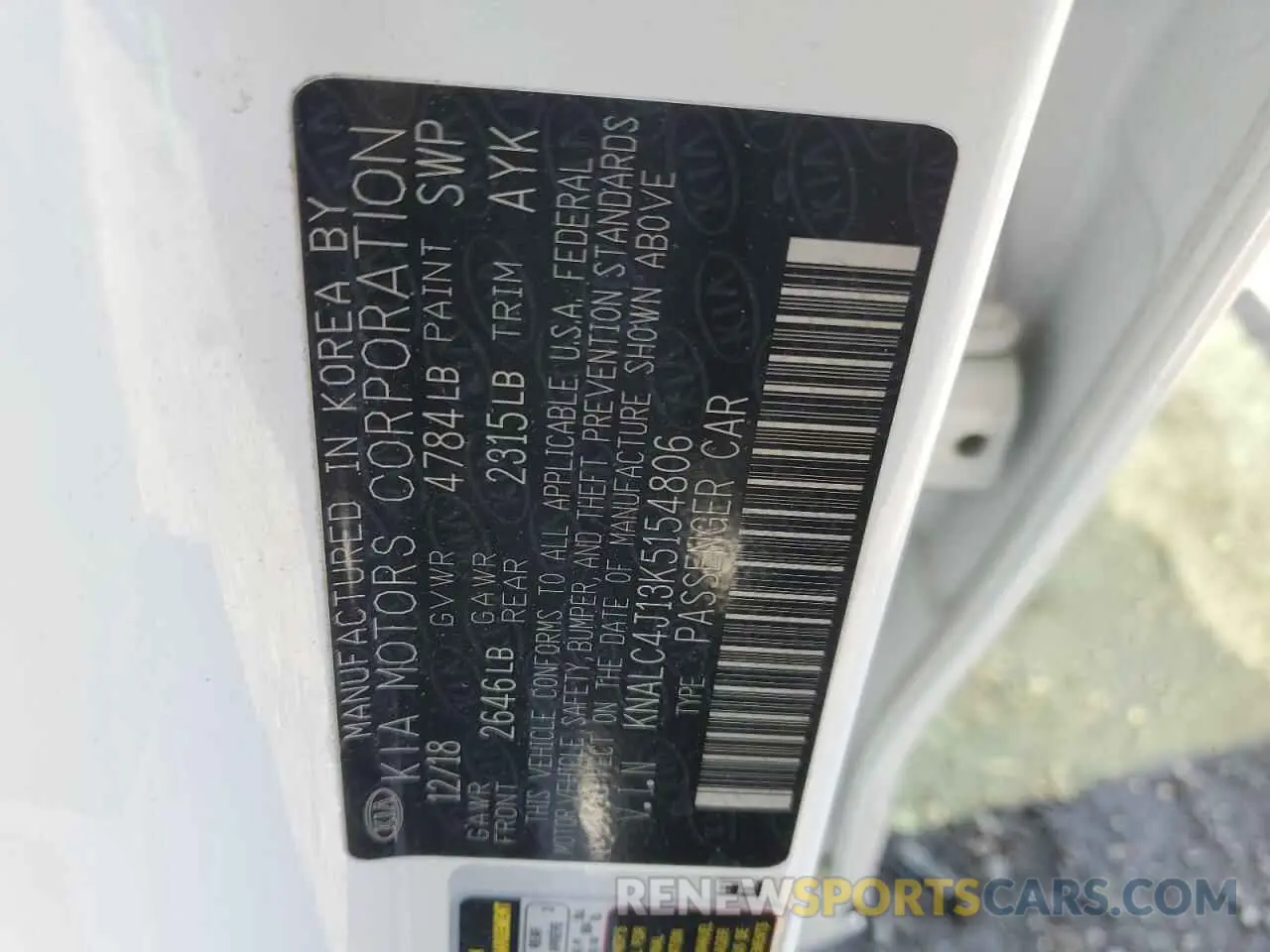 14 Photograph of a damaged car KNALC4J13K5154806 KIA CADENZA 2019