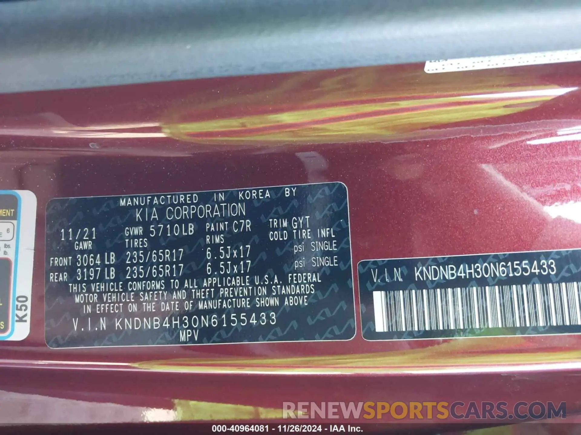 9 Фотография поврежденного автомобиля KNDNB4H30N6155433 KIA CARNIVAL MPV 2022