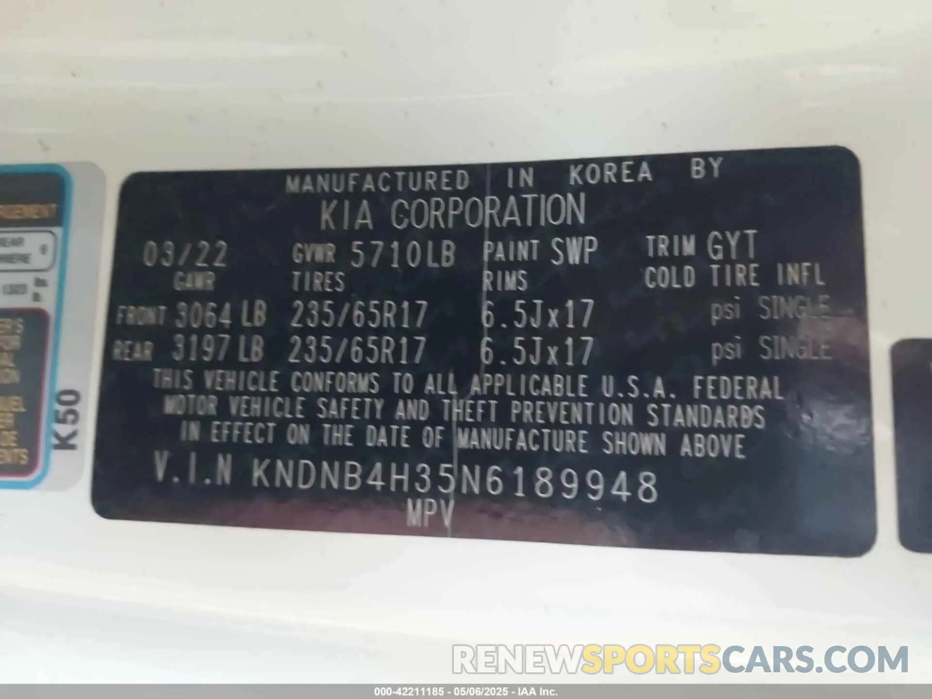 9 Фотография поврежденного автомобиля KNDNB4H35N6189948 KIA CARNIVAL MPV 2022